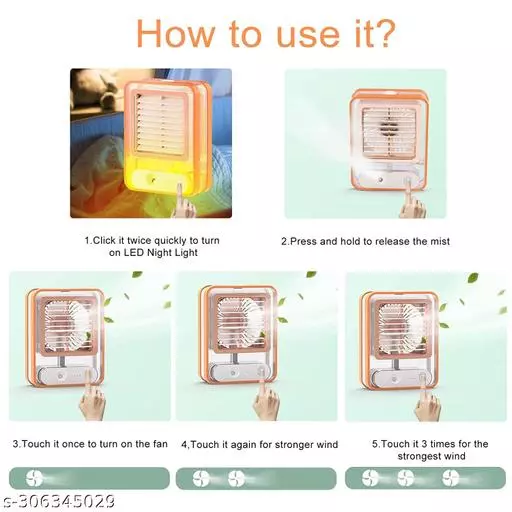 Rechargeable Mini Portable Desk Fan with Mist Spray LED Night - Image 3