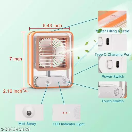 Rechargeable Mini Portable Desk Fan with Mist Spray LED Night - Image 4